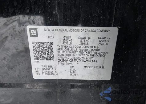 2018 Chevrolet Equinox Lt from USA, damaged, VIN 2GNAXSEV9J6253141